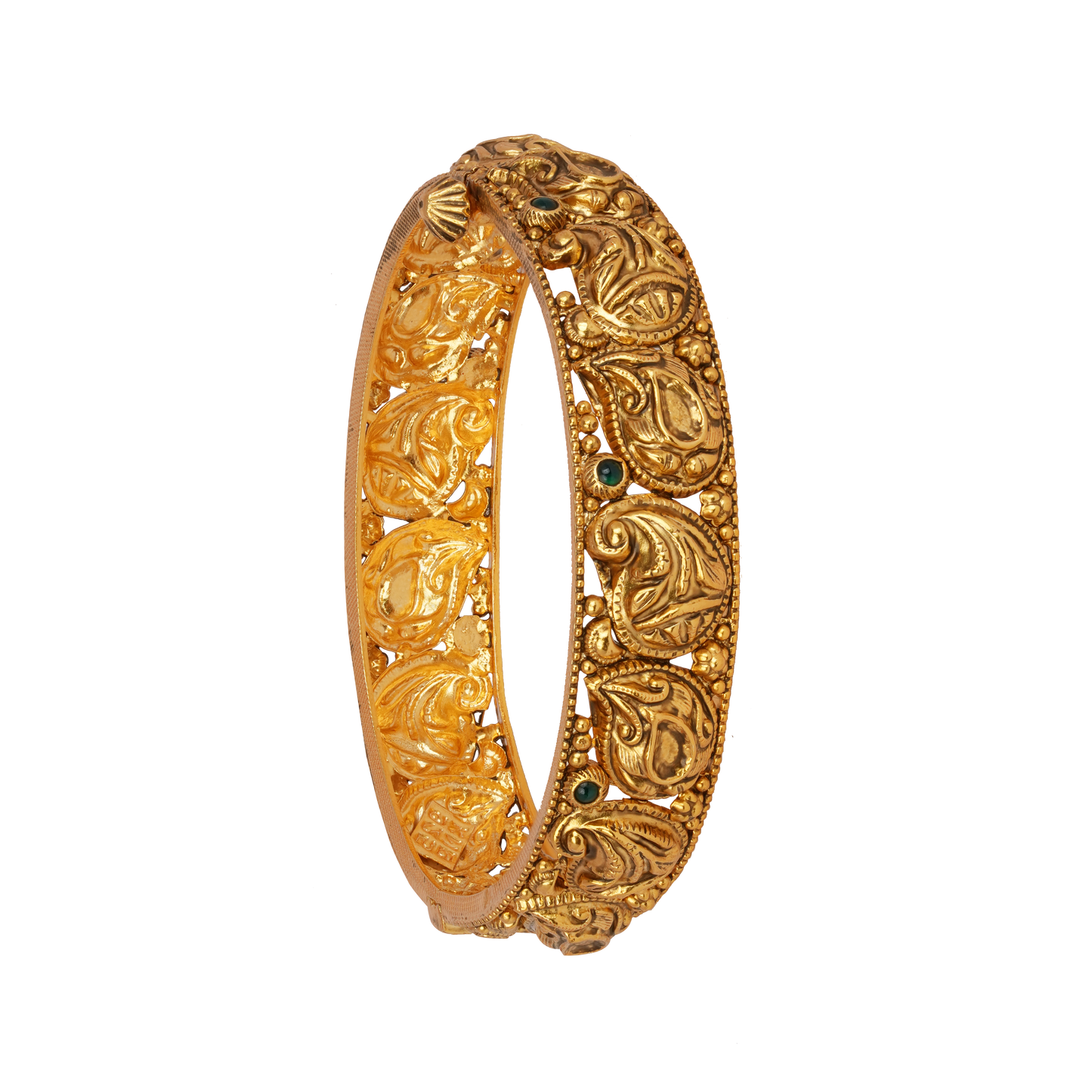 Antique Paisley Gold Bangle with Emerald Accents