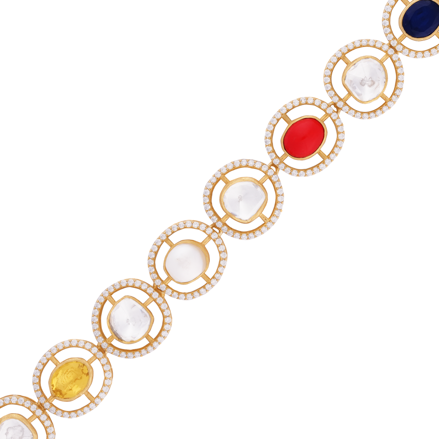 Victor Multicolor Navaratna Necklace and Earring Set with Diamond Accents