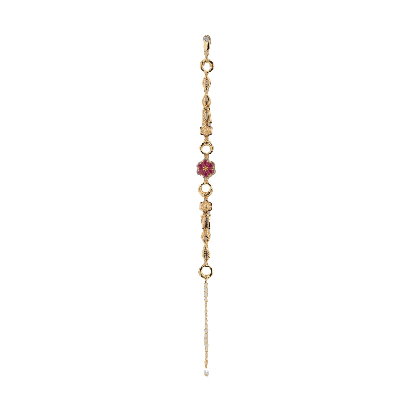 Ruby Bloom Charm Bracelet in Antique Gold