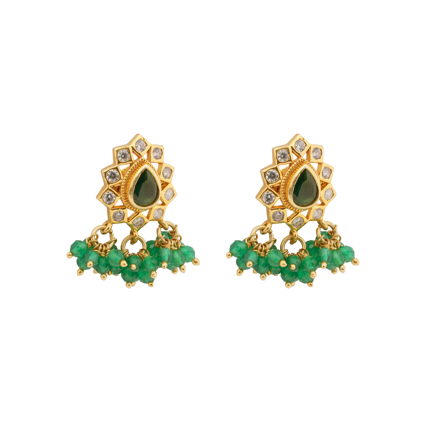 Padma Emerald Drop Earrings with Floral Radiance