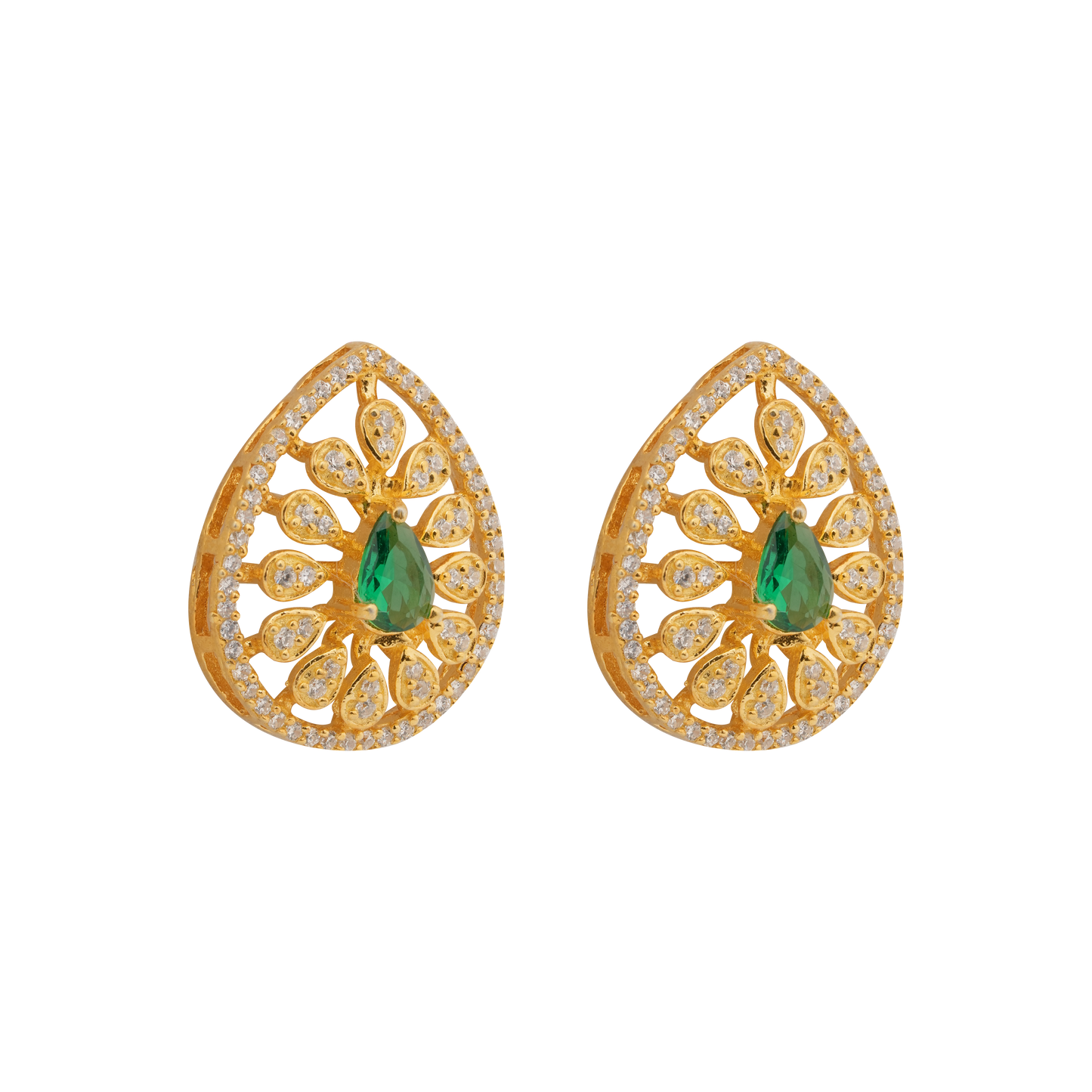 Emerald Radiance Teardrop Studs in Antique Gold