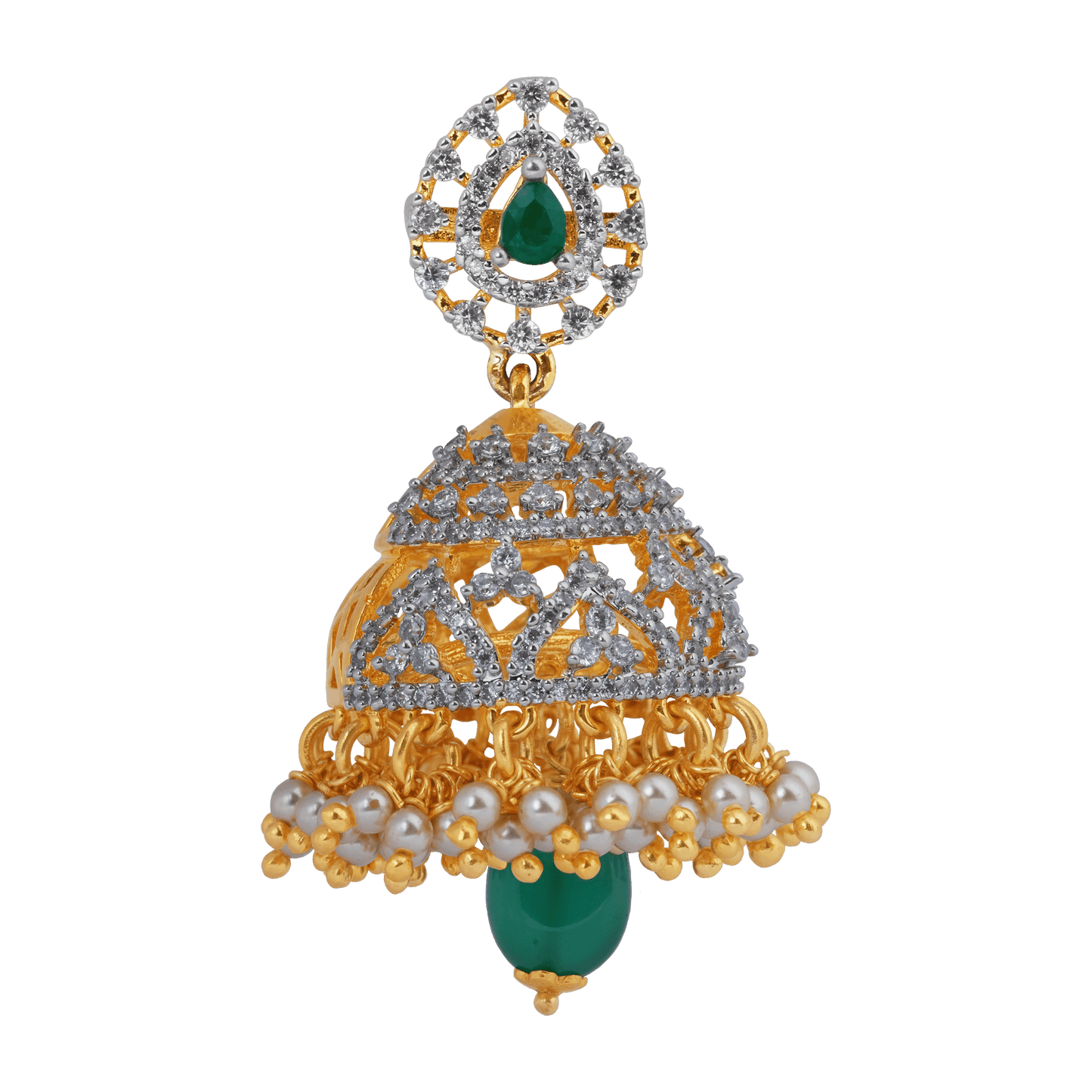 Regal Emerald & Gold Jhumka Earrings