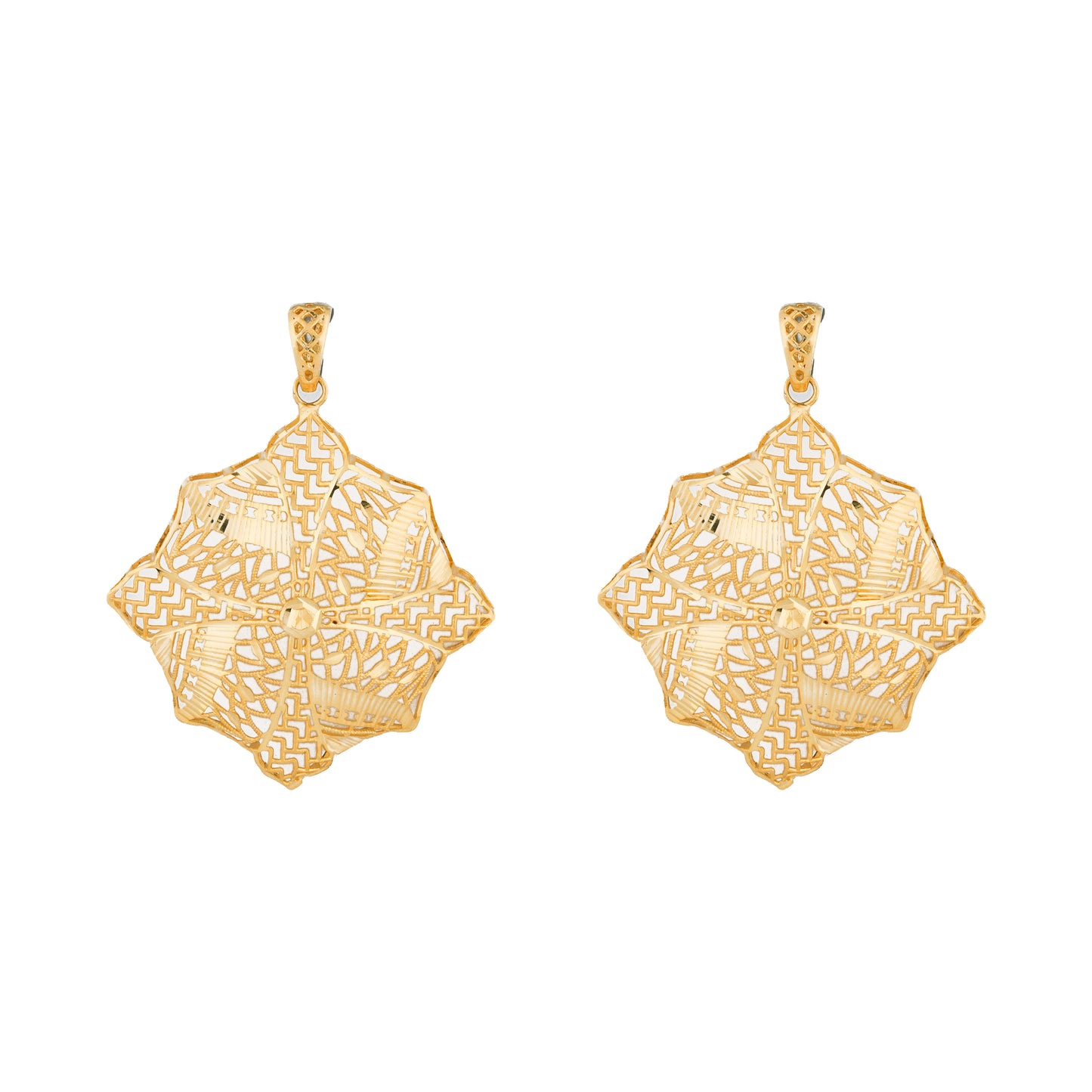 Regal Filigree Starburst Earrings in Antique Gold