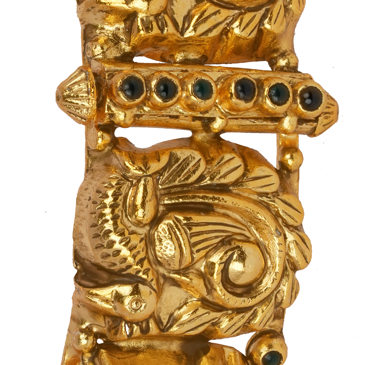 Mythical Peacock Gold Bangle with Emerald Detailing