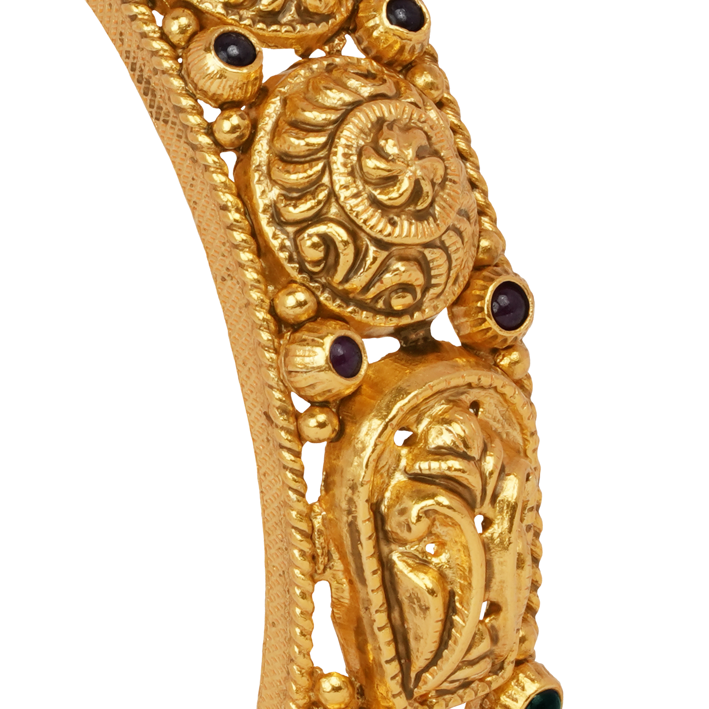 Royal Paisley Gold Bangle with Ruby and Emerald Accents