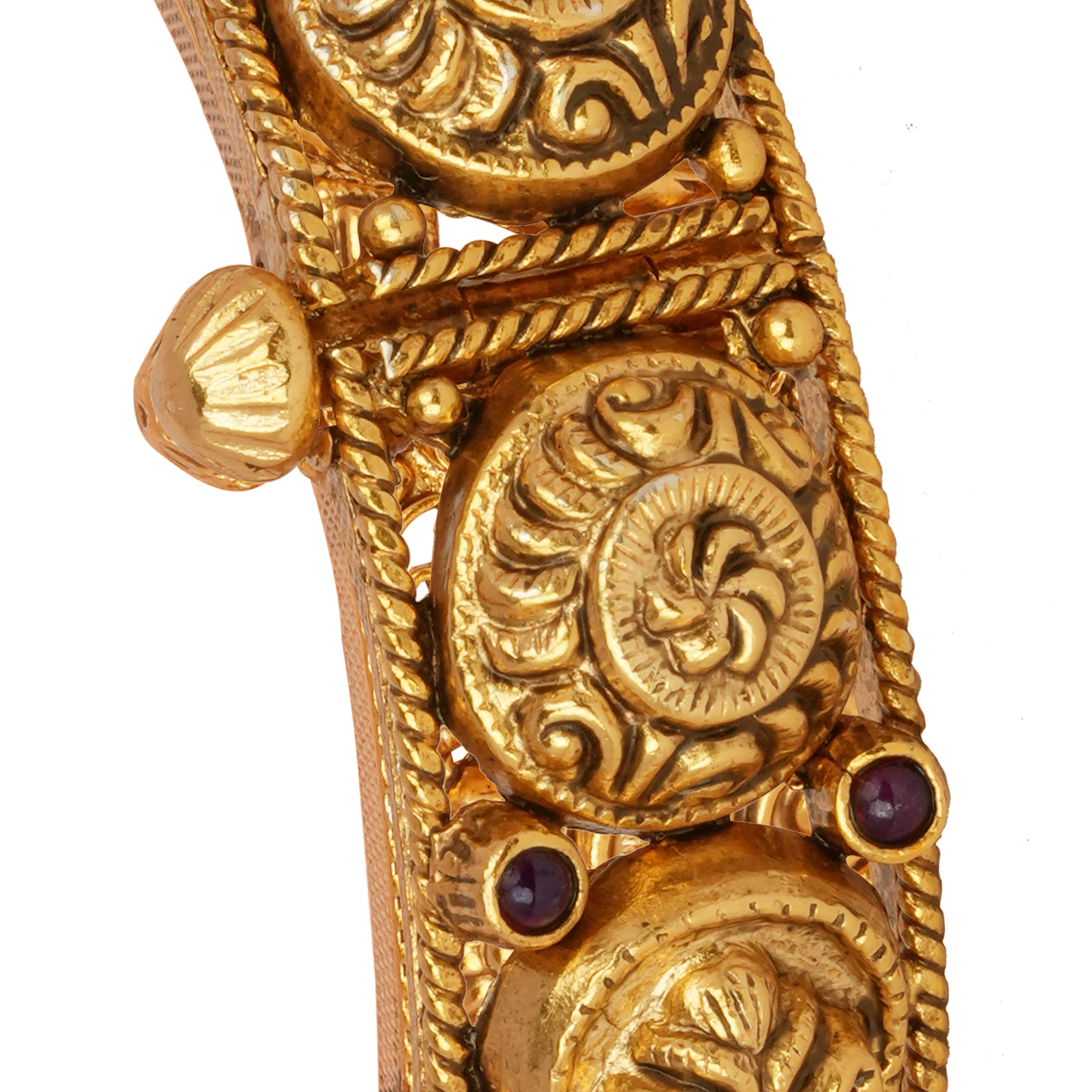Antique Spiral and Paisley Gold Bangle with Ruby Embellishments