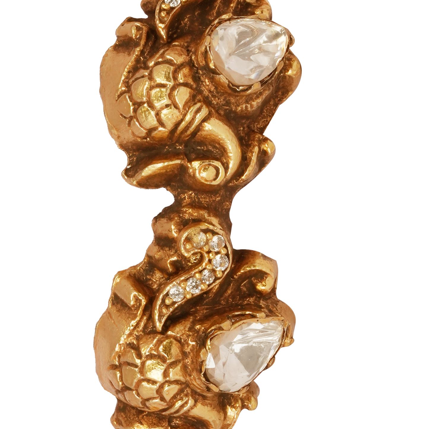 Mythical Makara Gold Bangle with Polki Diamond Accents