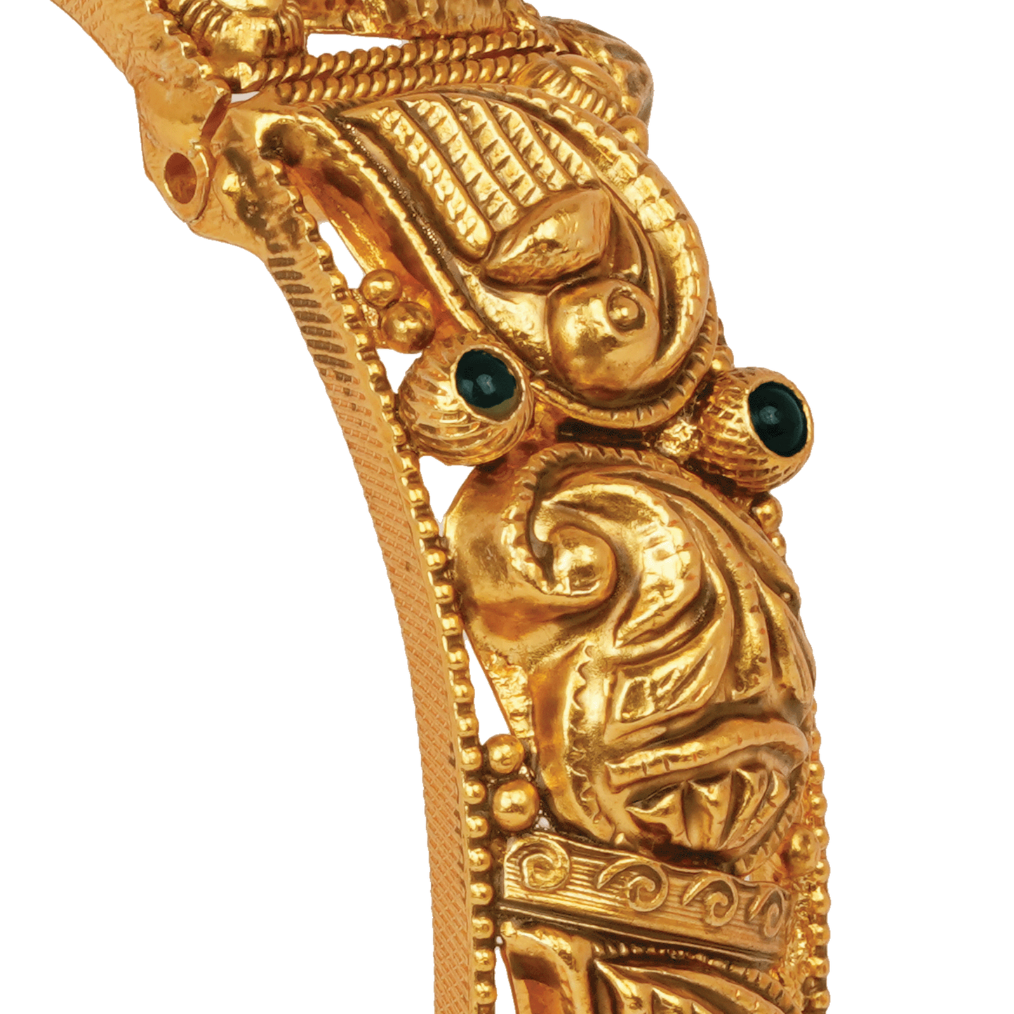 Royal Paisley Gold Bangle with Emerald Highlights