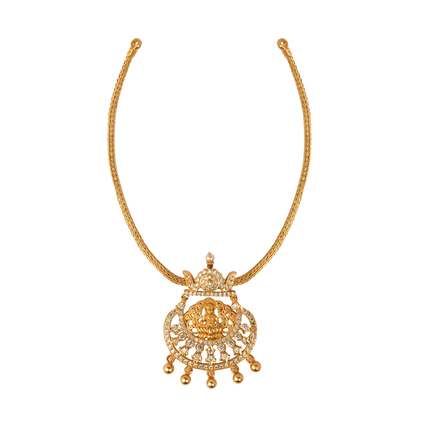 Radiant Antique Gold Choker with Goddess Lakshmi Pendant and CZ Accents