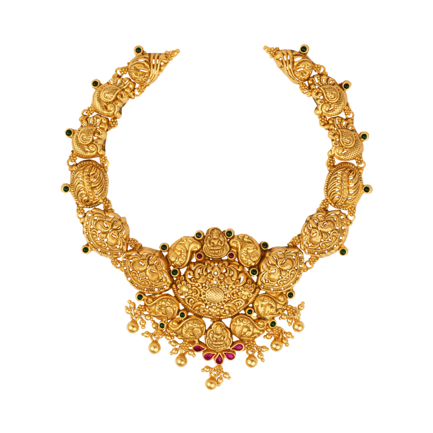 Regal Lakshmi Heritage Choker in Antique Gold with Ruby & Emerald Accents