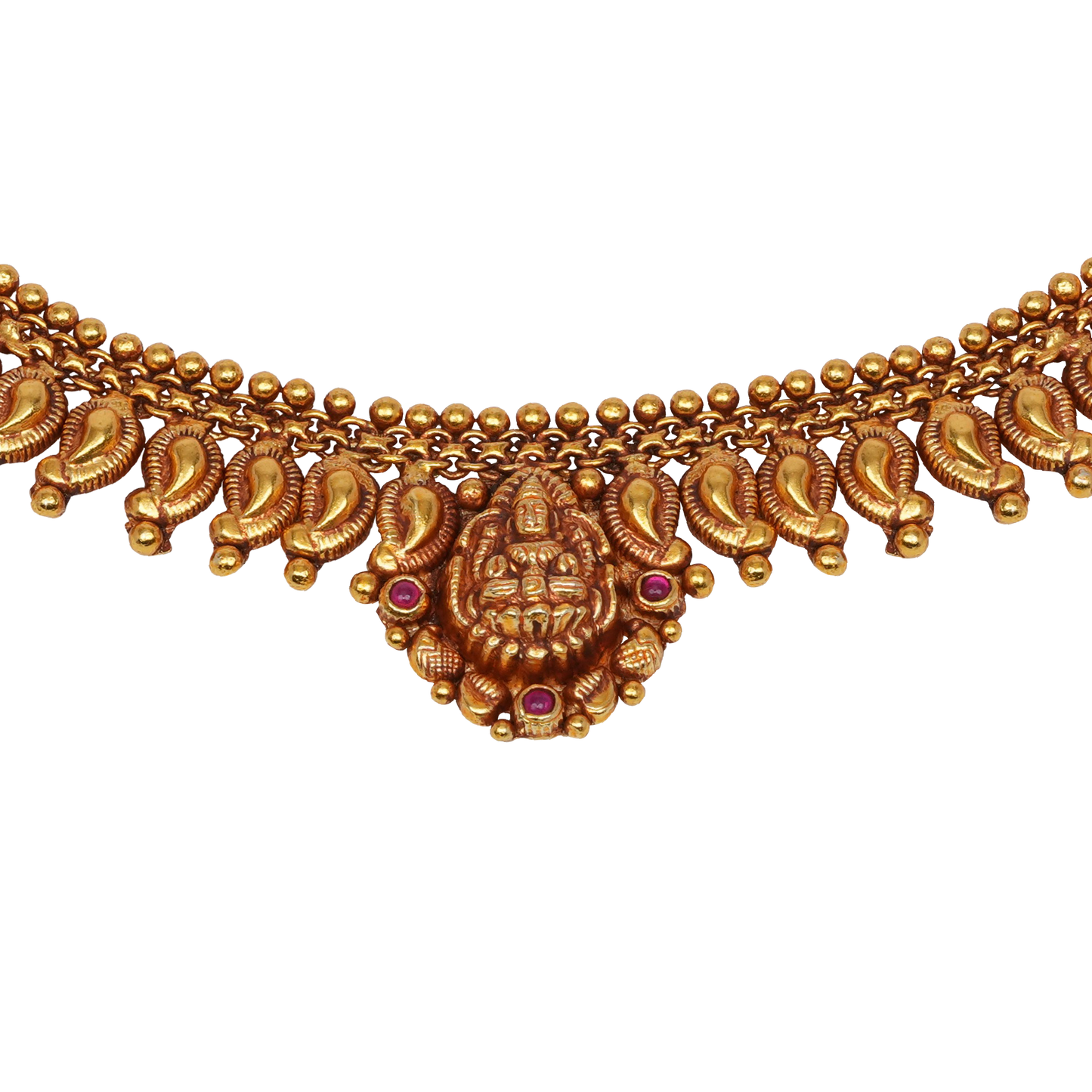 Varnika Lakshmi Kasu Necklace in Antique Gold Finish