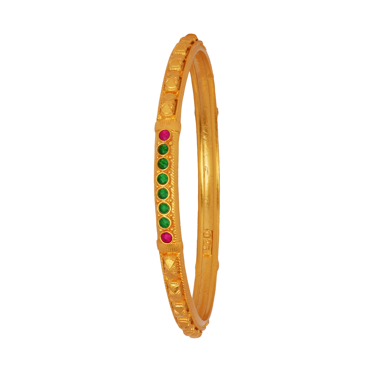 Sleek Gold Bangle with Emerald and Ruby Accents
