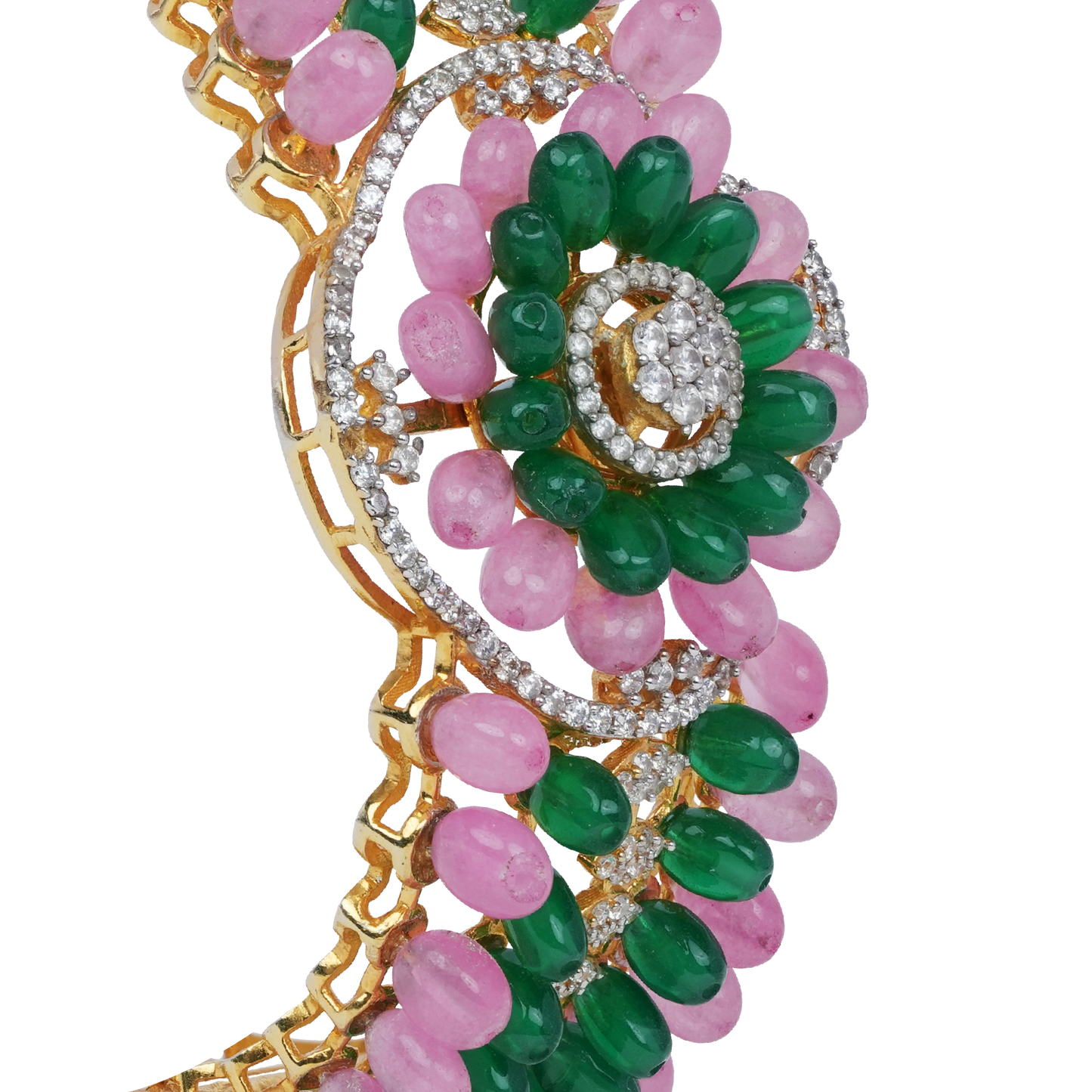 Pushkara Floral Beaded Bracelet with Pink & Green Drops