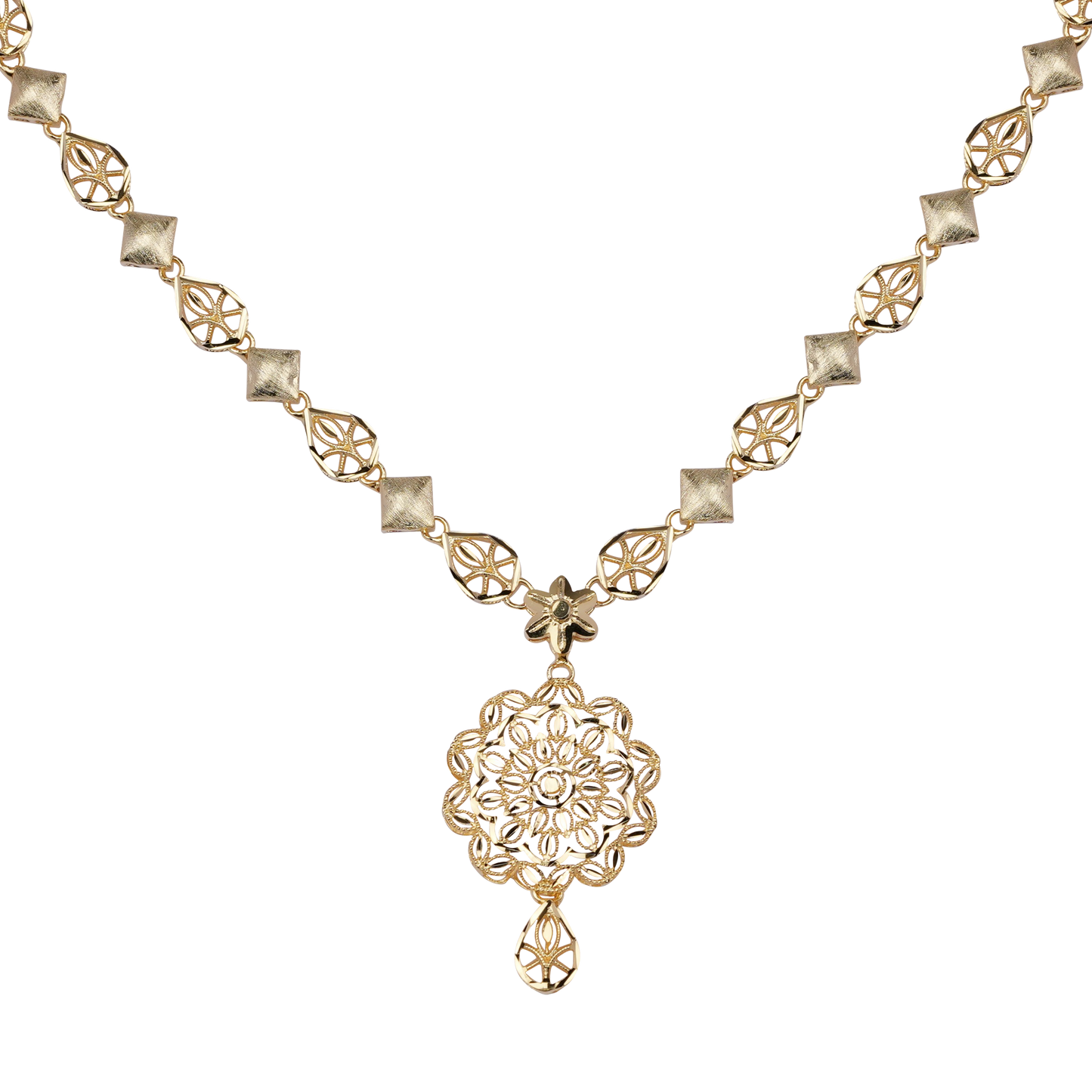 Elysian Bloom Mandala Necklace in Antique Gold