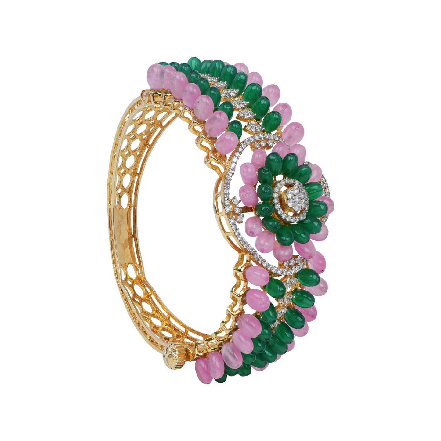 Pushkara Floral Beaded Bracelet with Pink & Green Drops