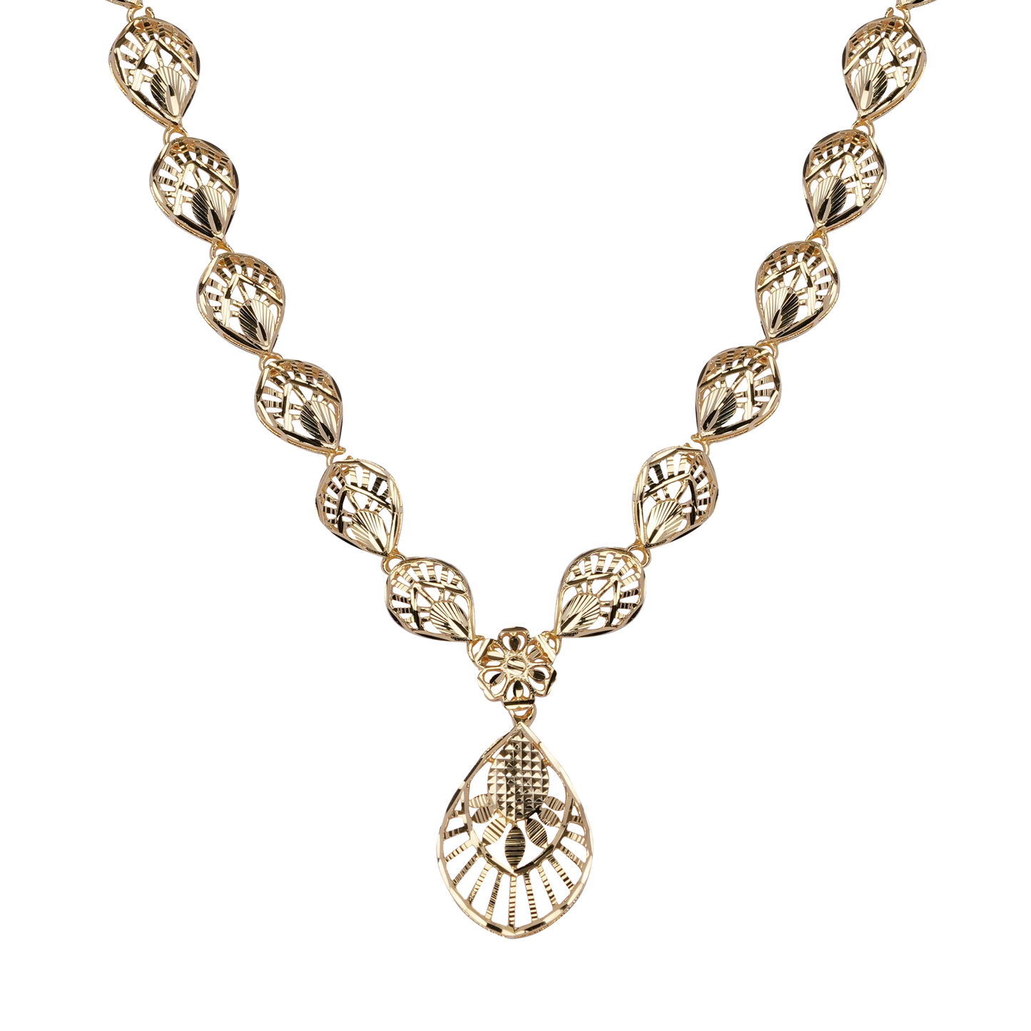 Solstice Drop Filigree Necklace in Antique Gold