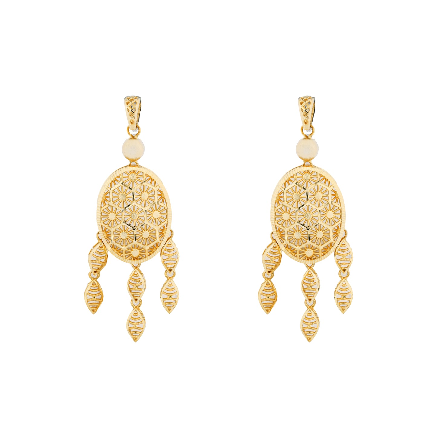 Oval Filigree Dangler Earrings in Antique Gold