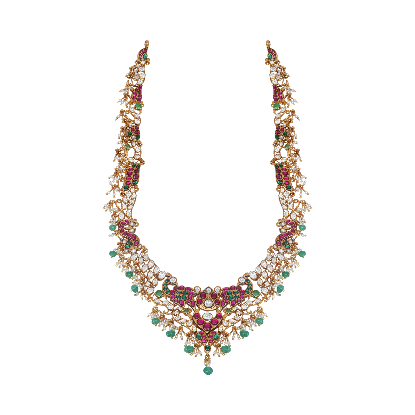 Meher Kundan Peacock Haar with Ruby & Emerald Drops
