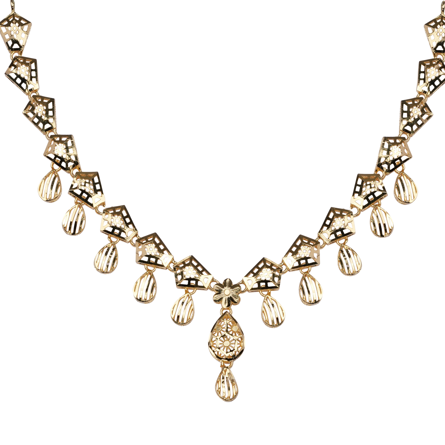 Amber Kitescape Gold Necklace with Dangling Droplets