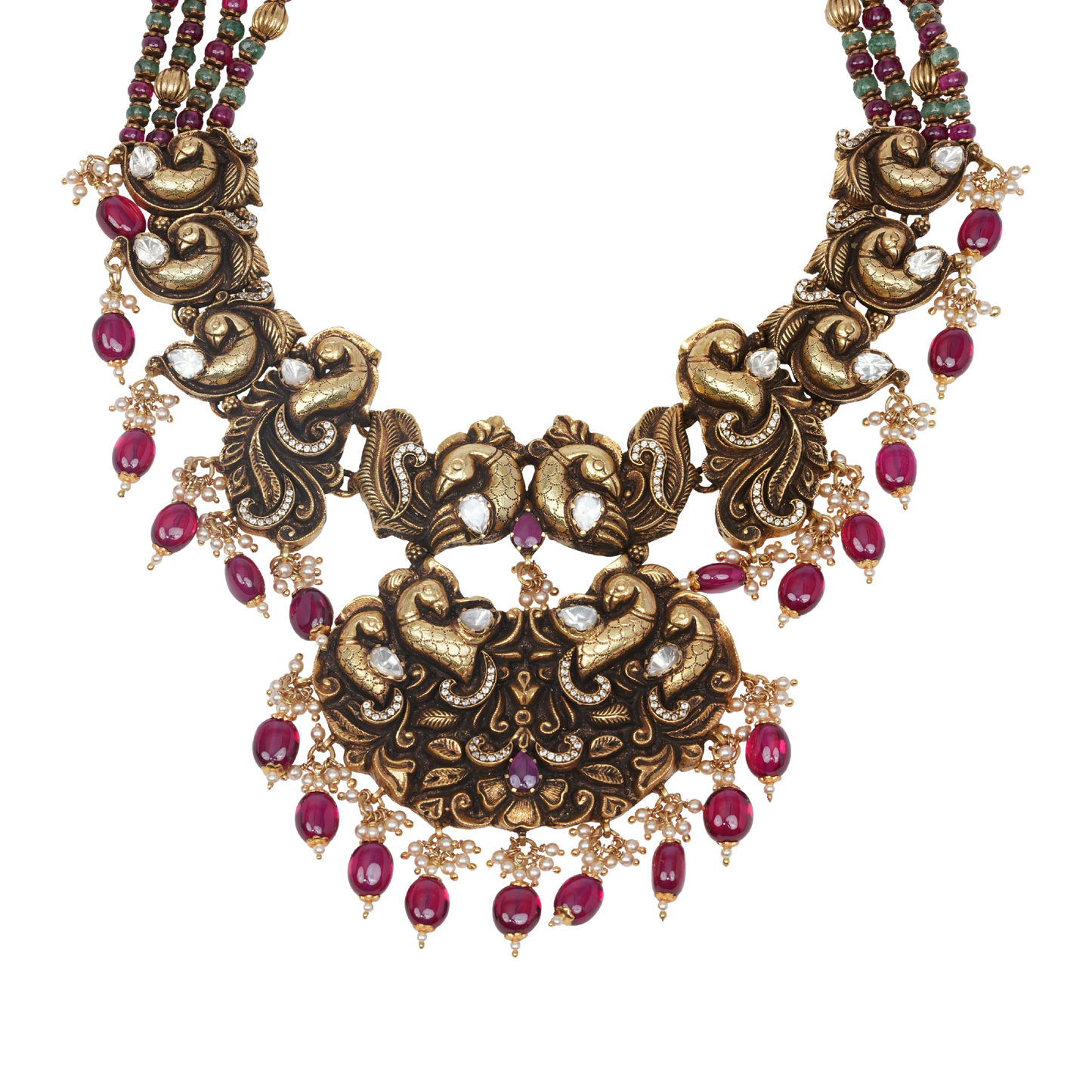 Rudrani Hasli Necklace with Ruby Drops and Yali Motif