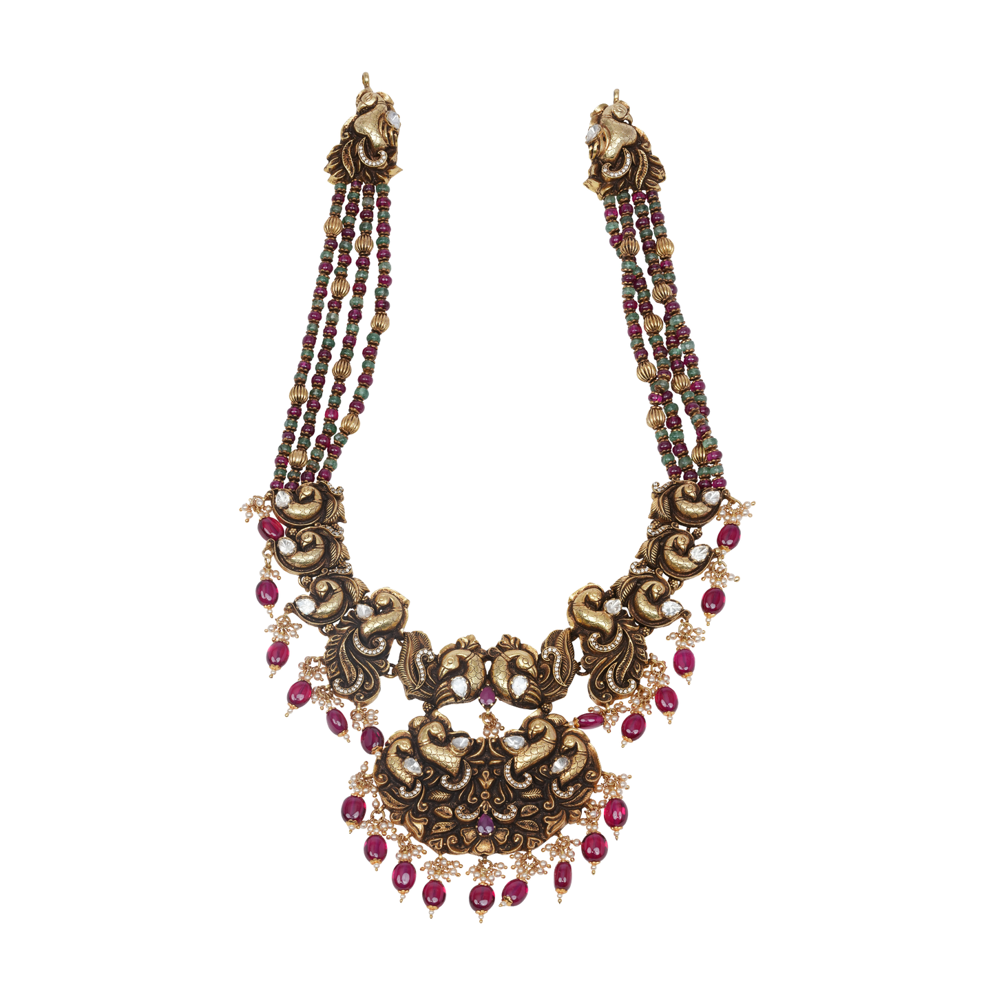 Rudrani Hasli Necklace with Ruby Drops and Yali Motif