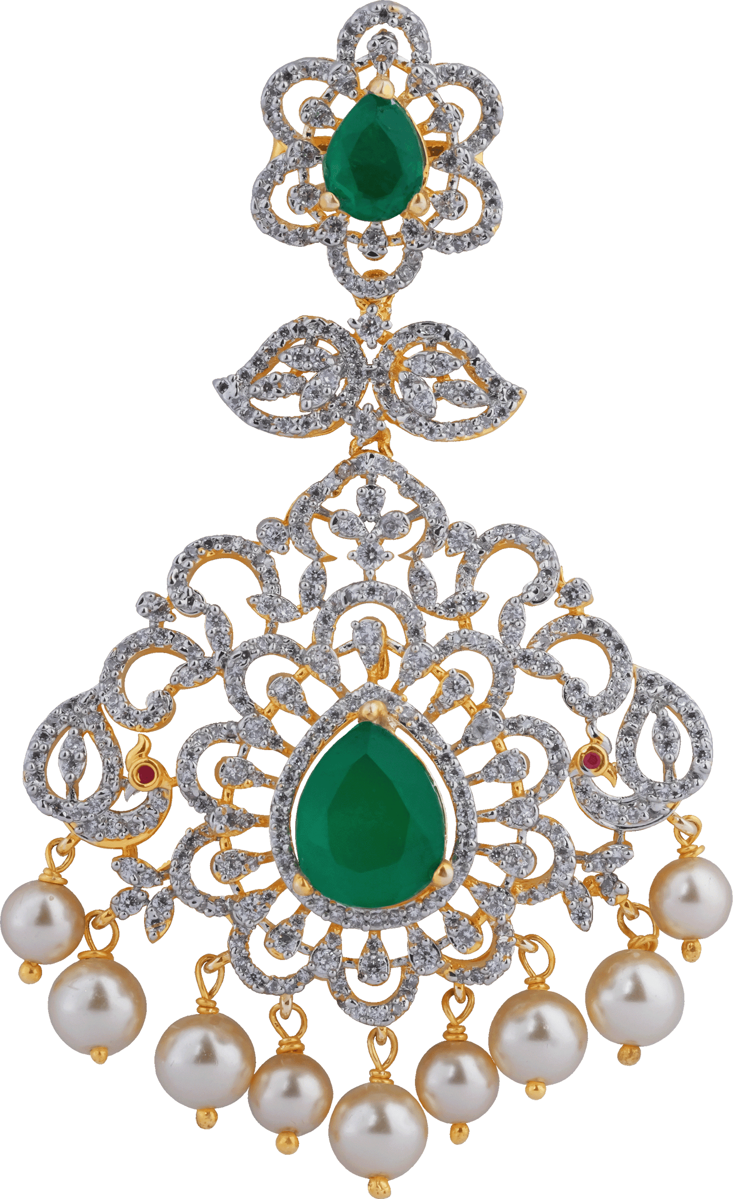 Majestic Emerald & Pearl Chandbali Earrings