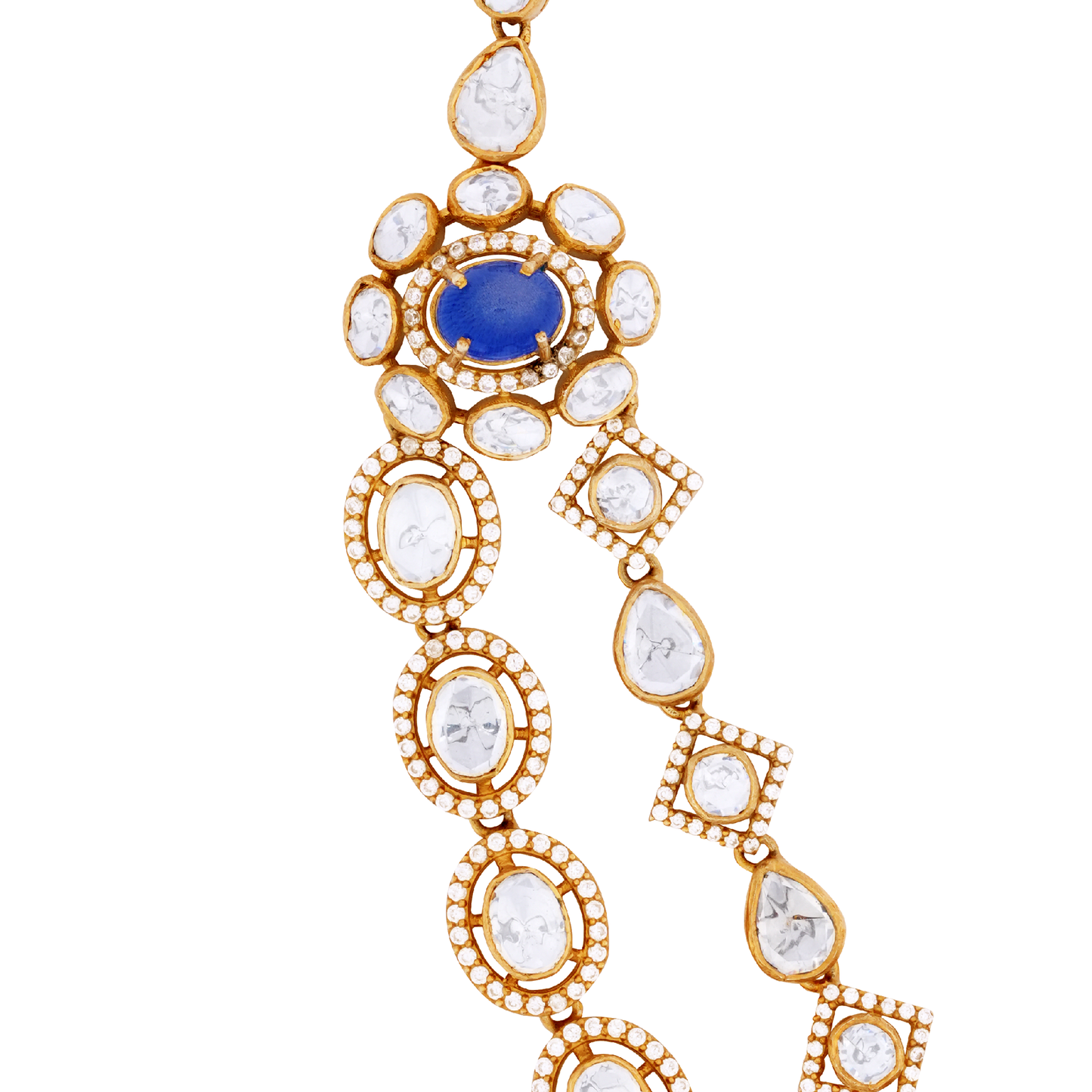Elegant Victor Gold Necklace with White Stones and Royal Blue Centerpiece