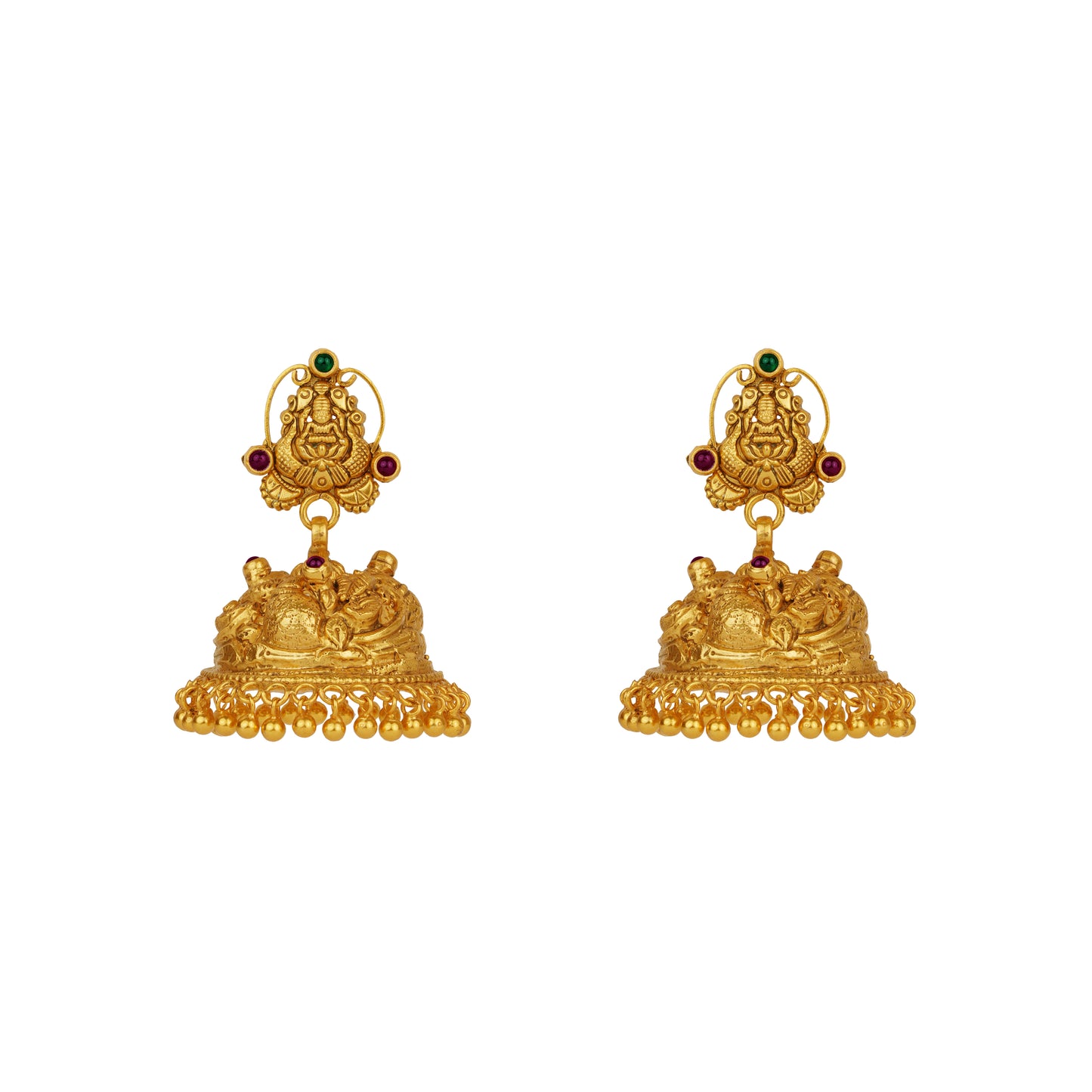Divya Lakshmi Temple Jhumka with Ruby and Emerald Accents
