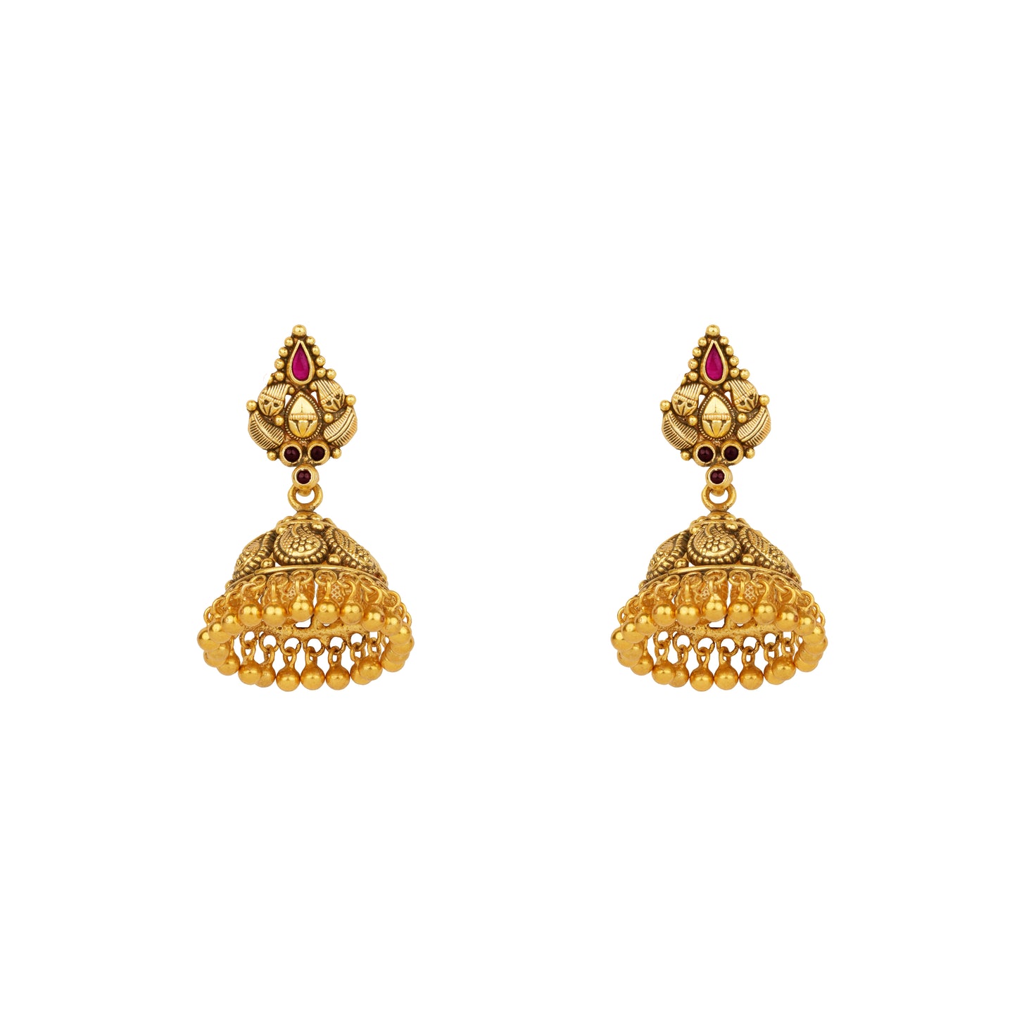 Victor Antique Temple Jhumka with Ruby Gem