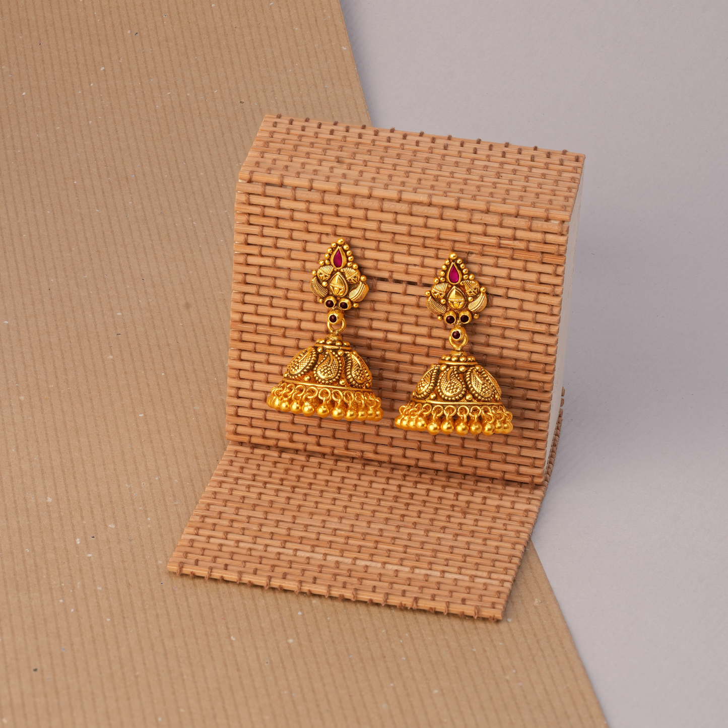 Victor Antique Temple Jhumka with Ruby Gem