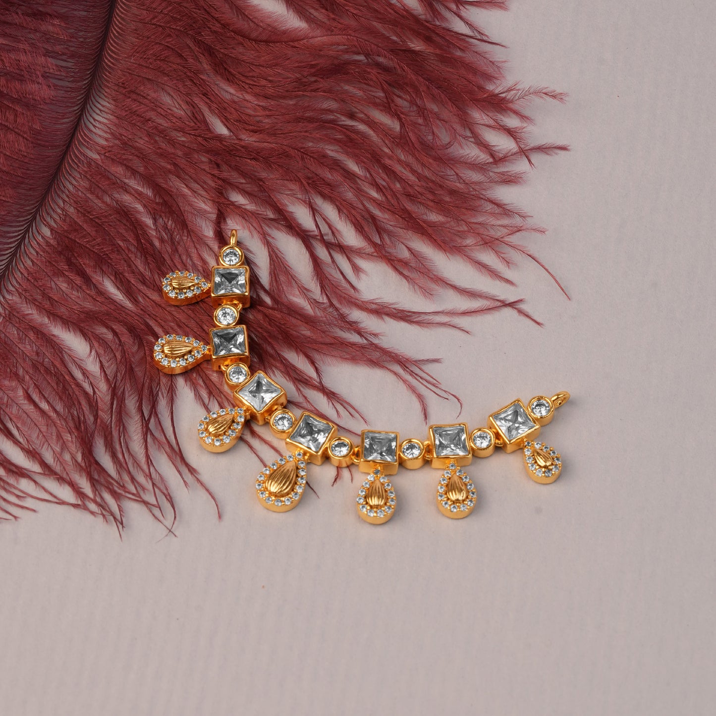 Golden Drape SquareCut Crystal & Teardrop Dangler Pendant