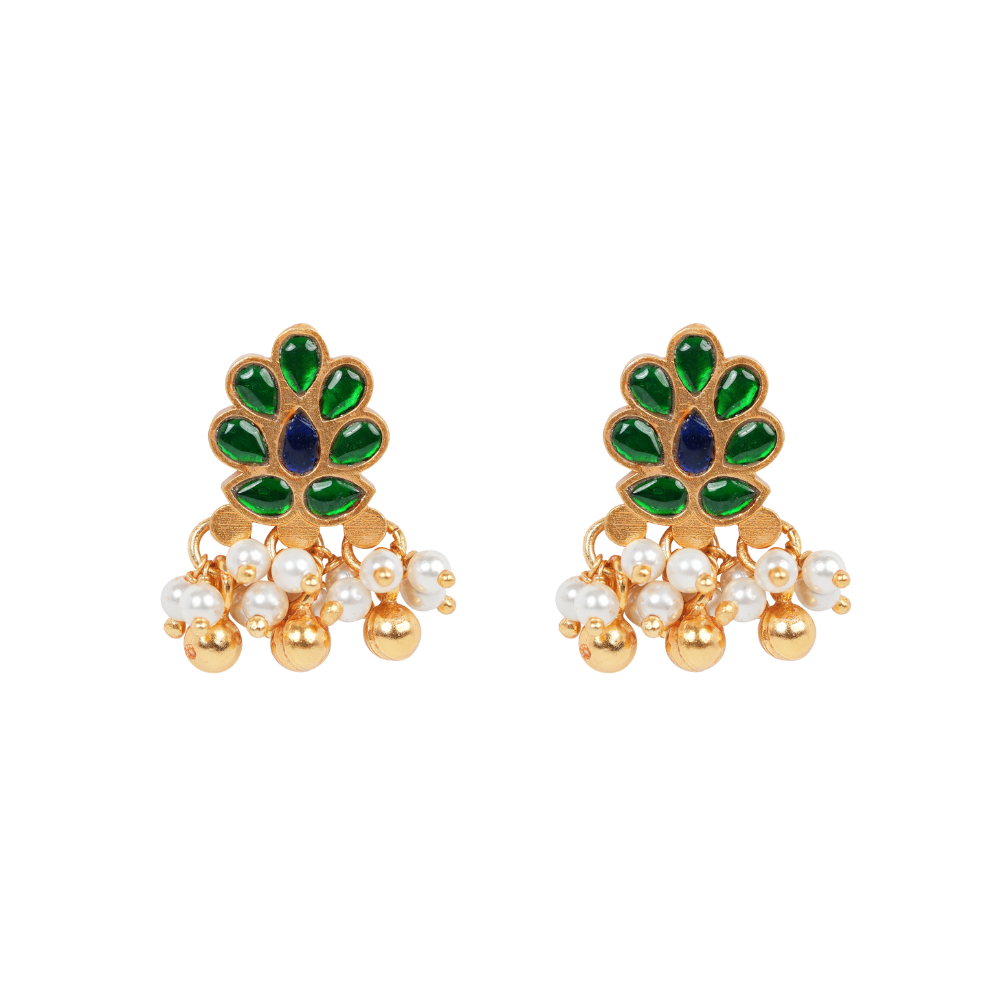 Antique Gold-Finish Mor Stud with Pearl Clusters and Enamel Detailing