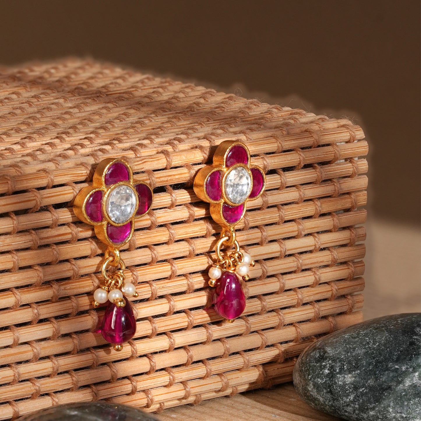 Gulab Drop Earrings with Antique Gold Finish