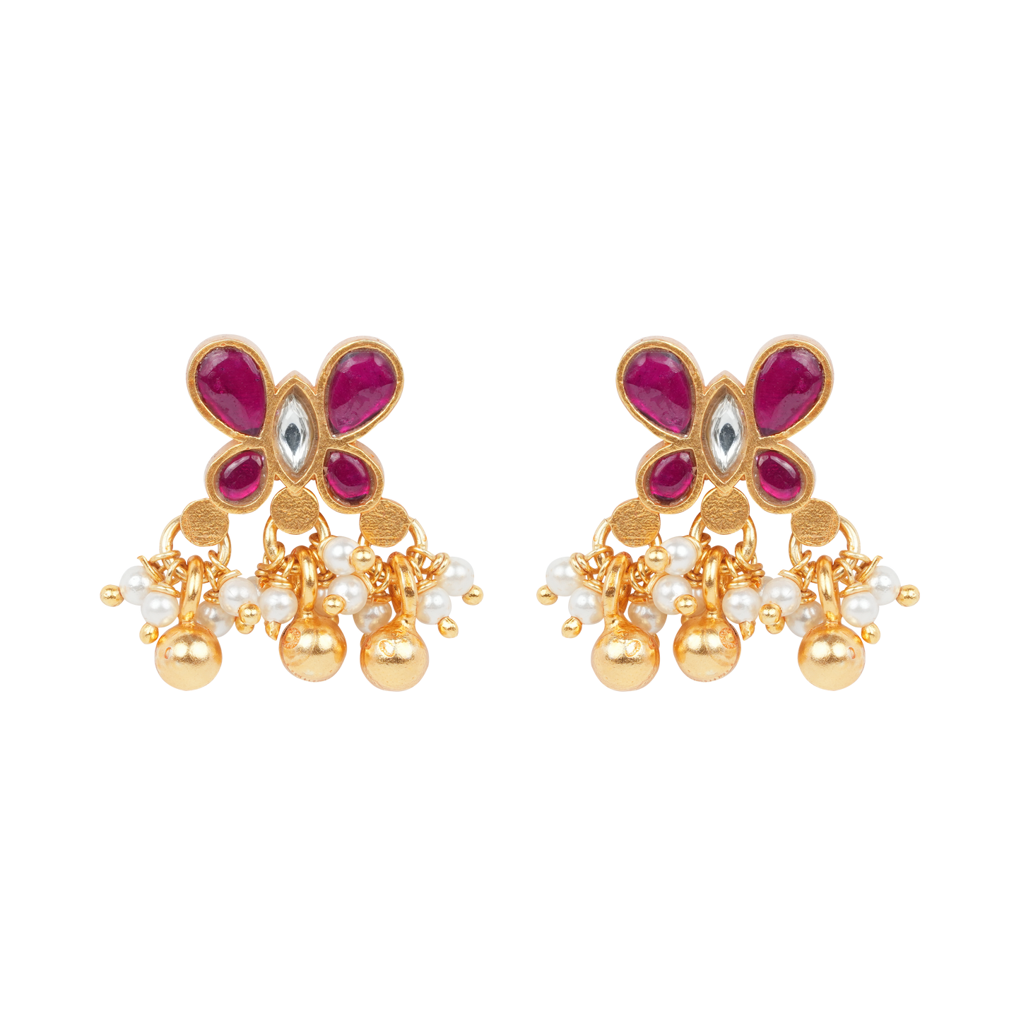 Ruby Butterfly Chand Drop Earrings