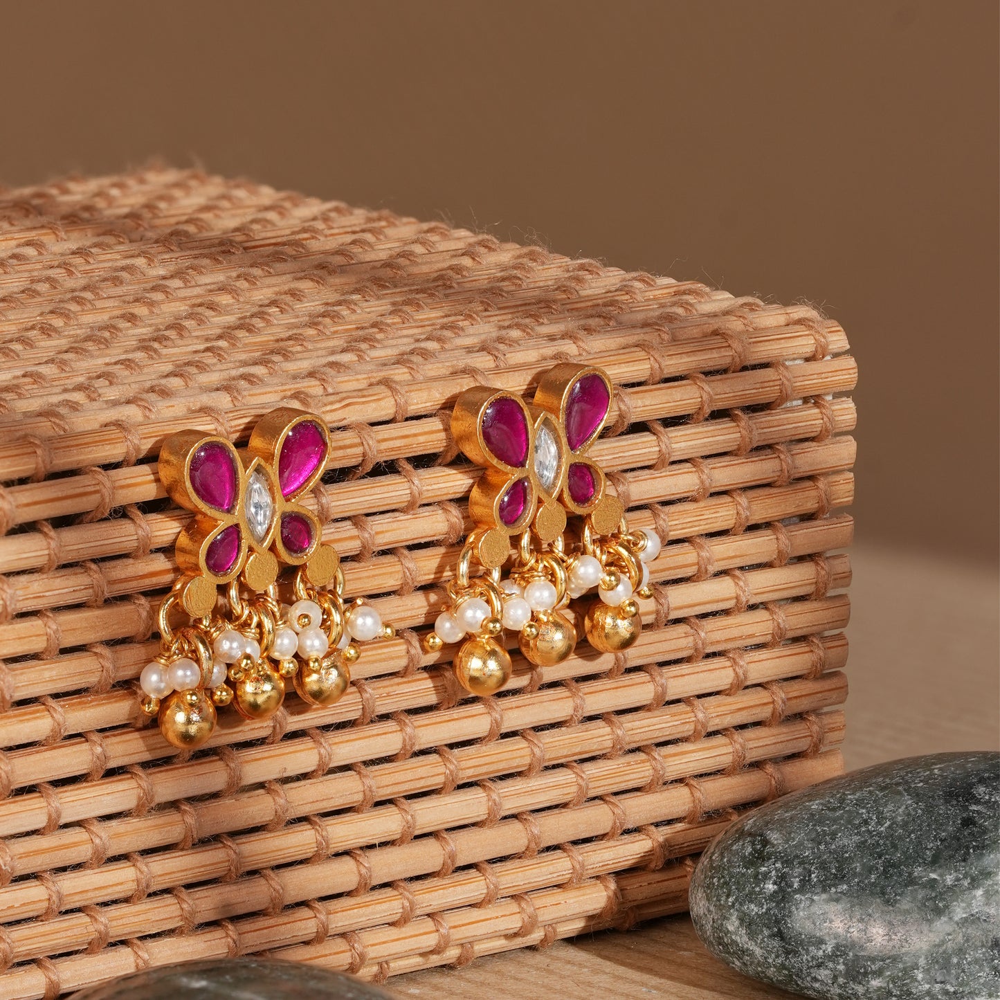 Ruby Butterfly Chand Drop Earrings