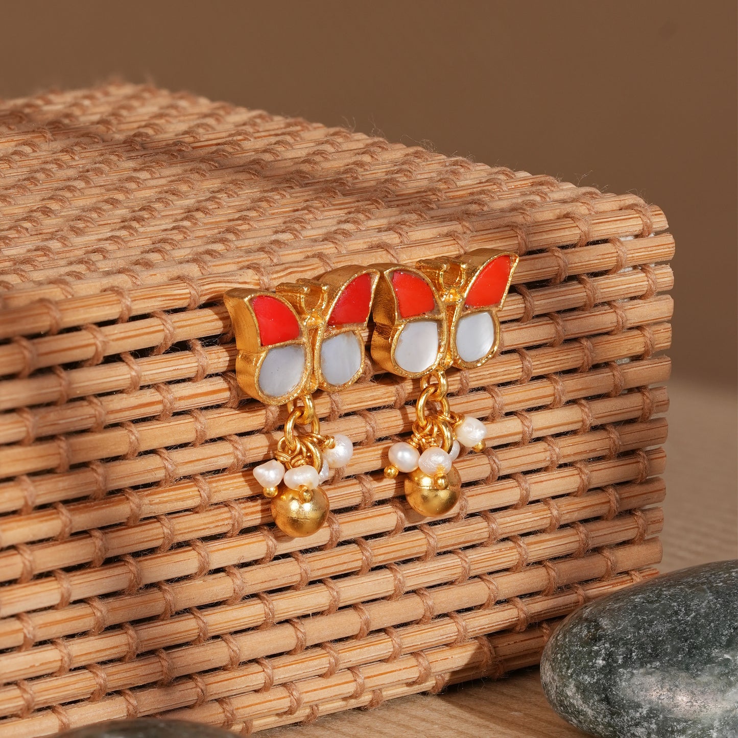Butterfly Bliss Earrings with Antique Gold Finish & Enamel Wings