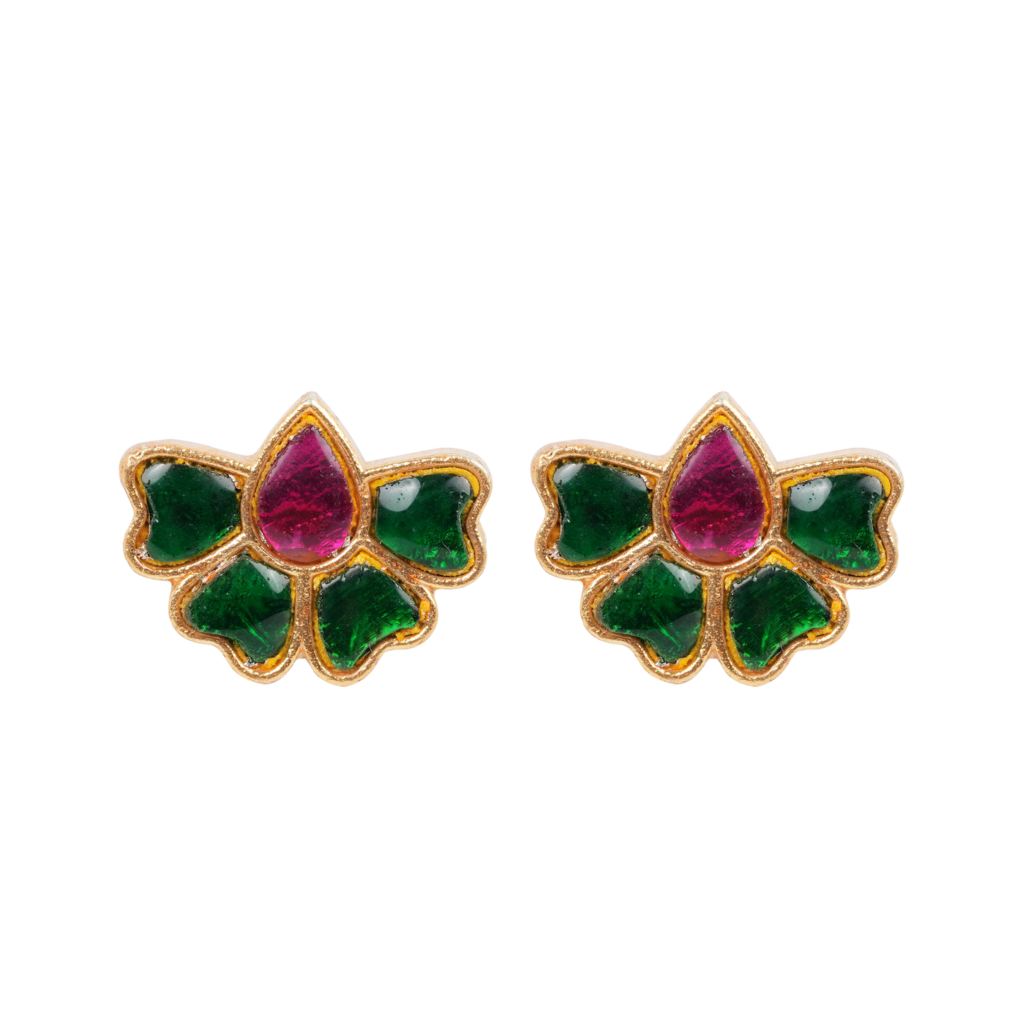 Antique Gold-Finish Kamalika Stud with Ruby & Emerald Enamel Inlay