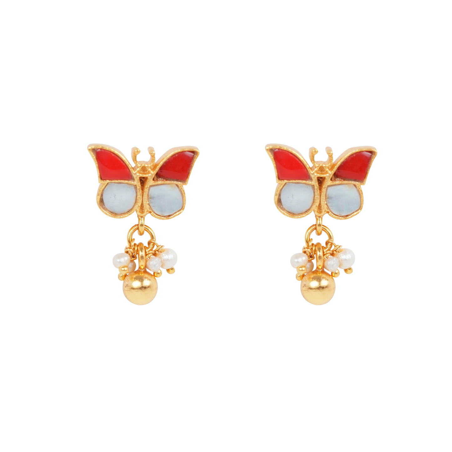 Butterfly Bliss Earrings with Antique Gold Finish & Enamel Wings