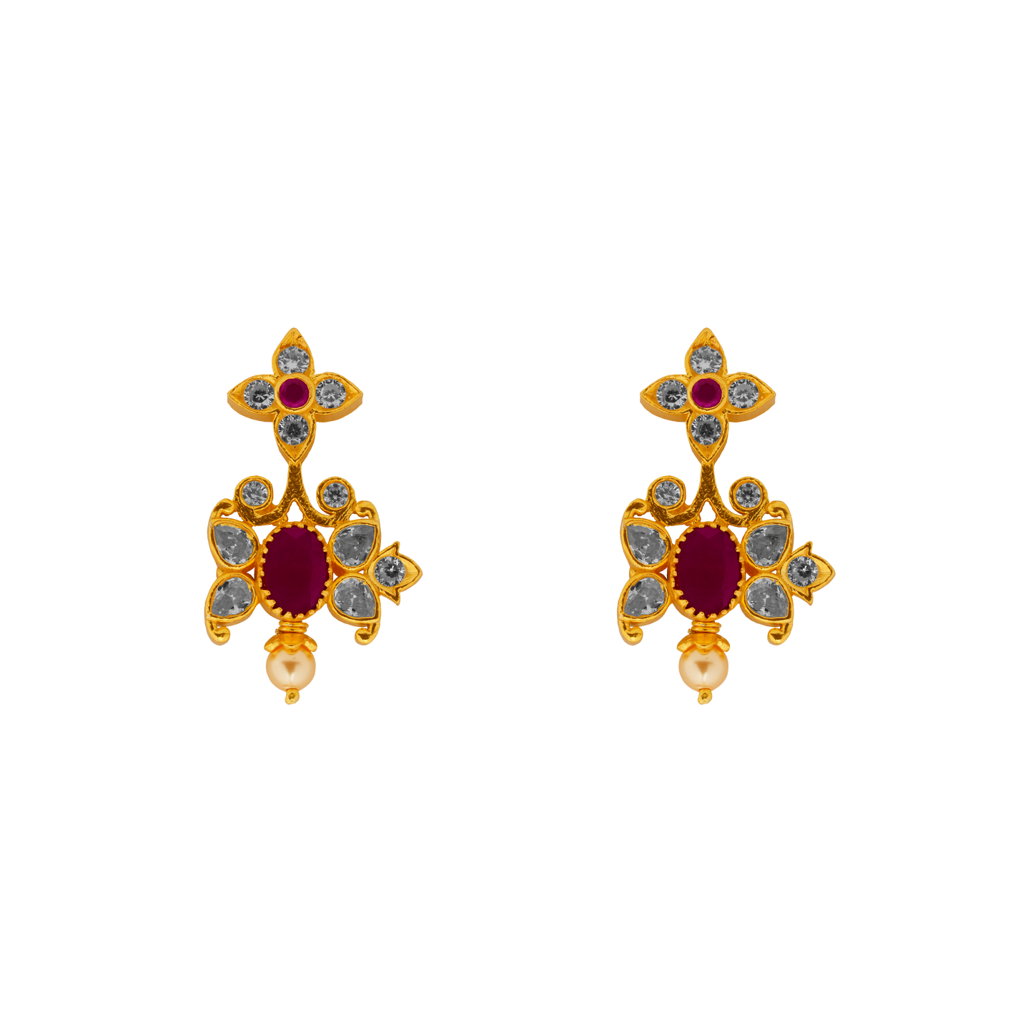Regal Ruby-Cluster Pendant with Pearl Crown