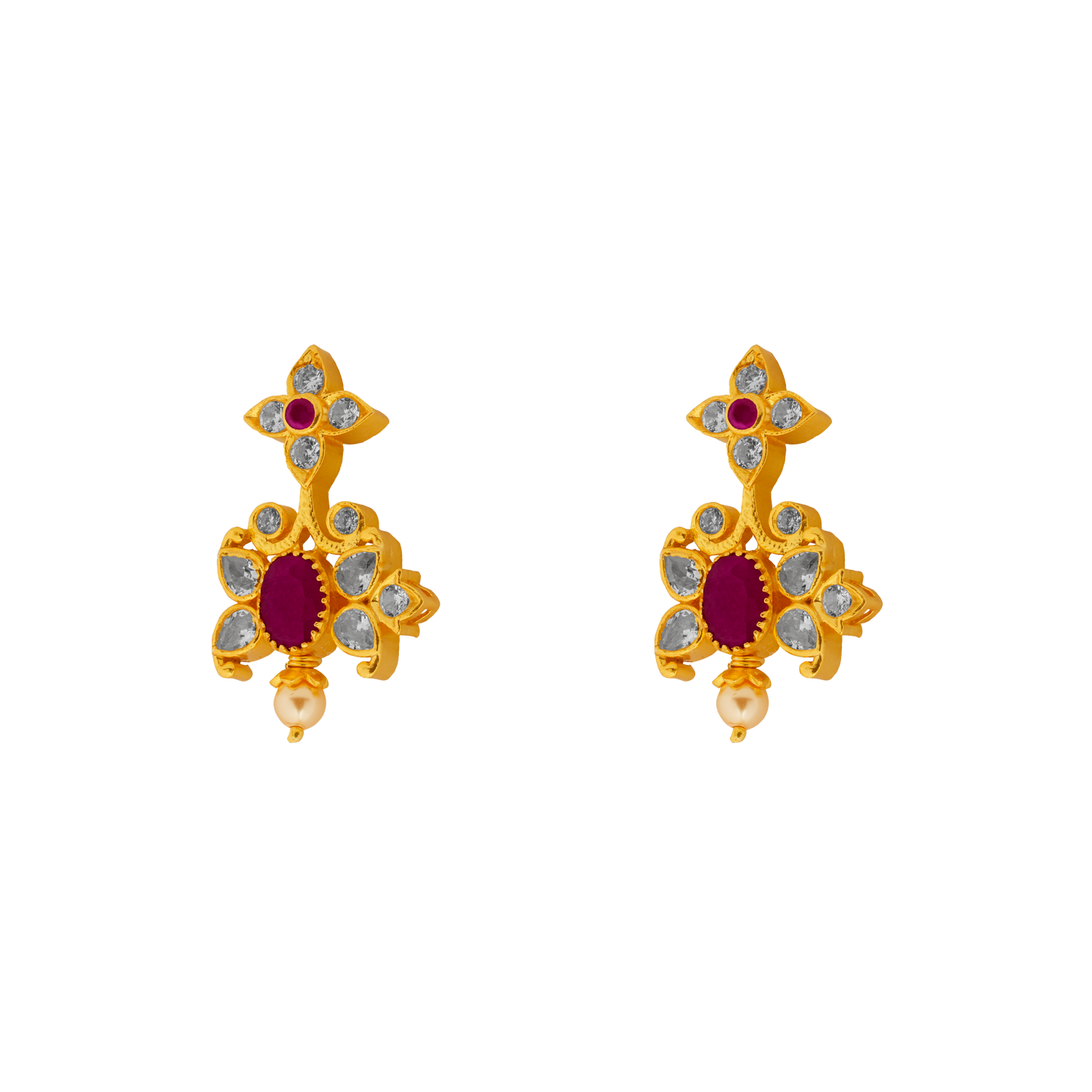 Regal Ruby-Cluster Pendant with Pearl Crown
