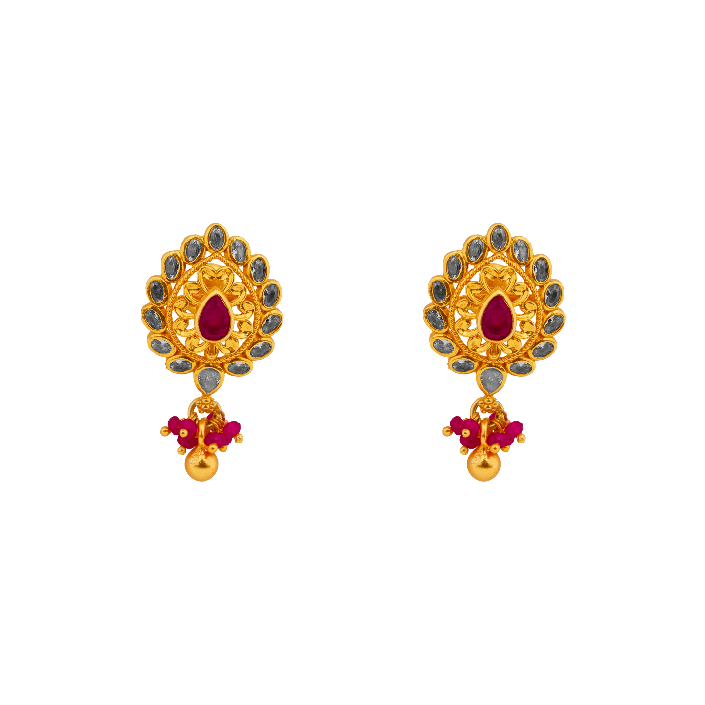 Heritage Teardrop Ruby Stud with Cluster Drops