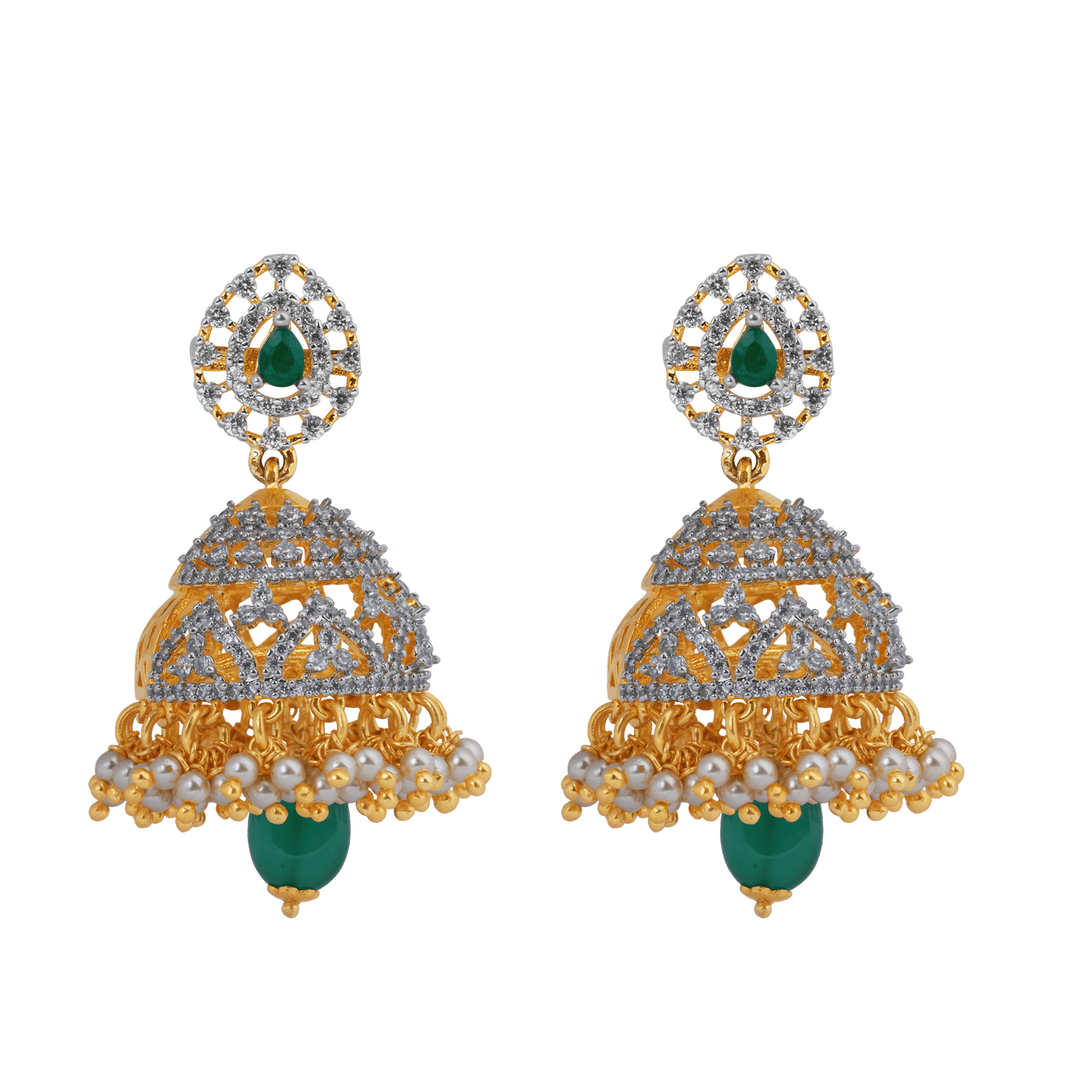Regal Emerald & Gold Jhumka Earrings