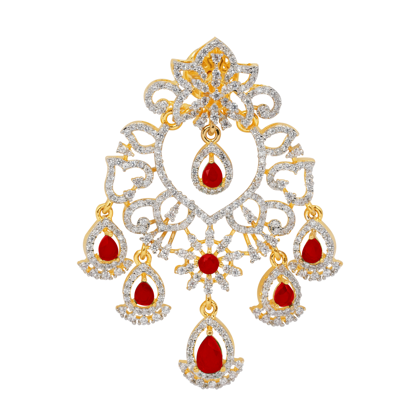 Ruby Royale Intricately Designed Diamond & Red Stone Statement Earring