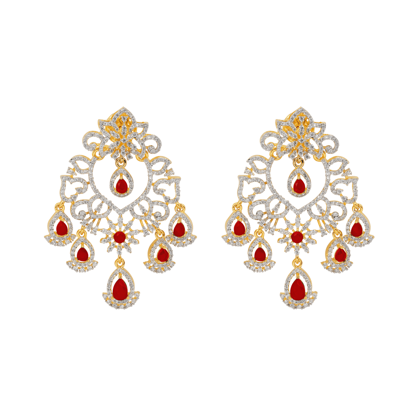 Ruby Royale Intricately Designed Diamond & Red Stone Statement Earring