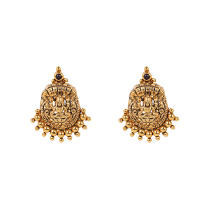 Antique Gold-Finish Lakshmi Jhumkas with Temple Ball Detailing