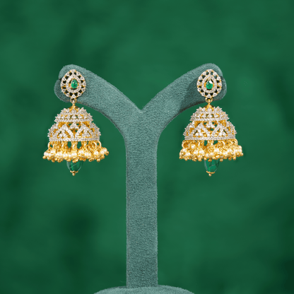 Regal Emerald & Gold Jhumka Earrings
