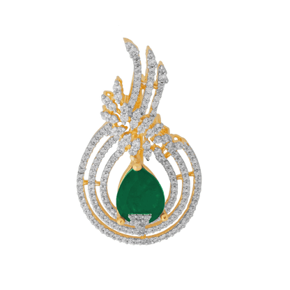 Flame-Inspired Tear drop green Emerald Pendant with Dazzling CZ Accents