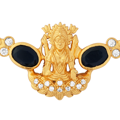 Regal Goddess Lakshmi Gold Pendant with Black Sapphire and Diamond Accents
