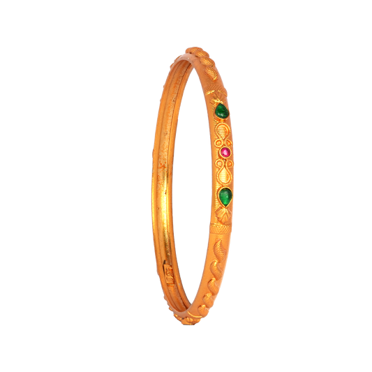 Vintage Elegance Gold Bangles with Ruby and Emerald Detailing