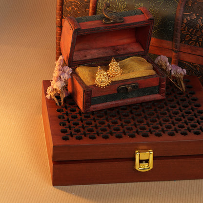 Antique Gold-Finish Lakshmi Jhumkas with Temple Ball Detailing
